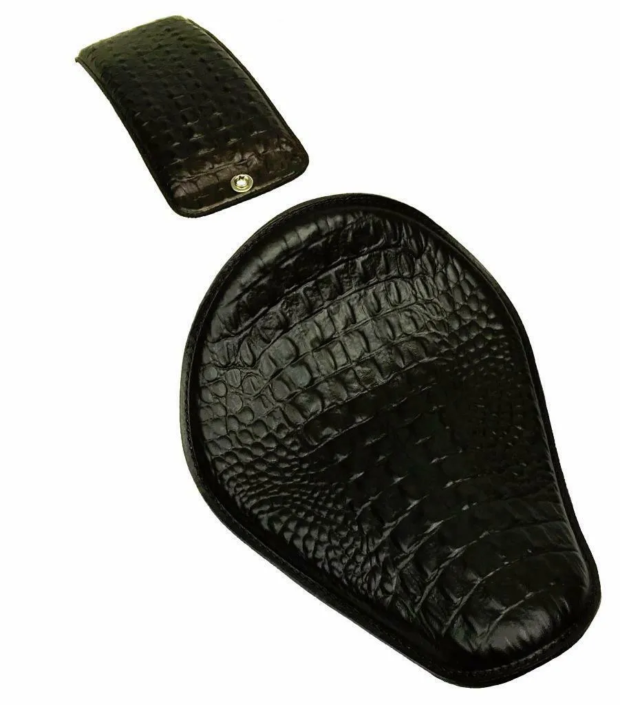 10x13 Black Alligator Leather Spring Seat P-Pad Harley Sportster Chopper Bobber