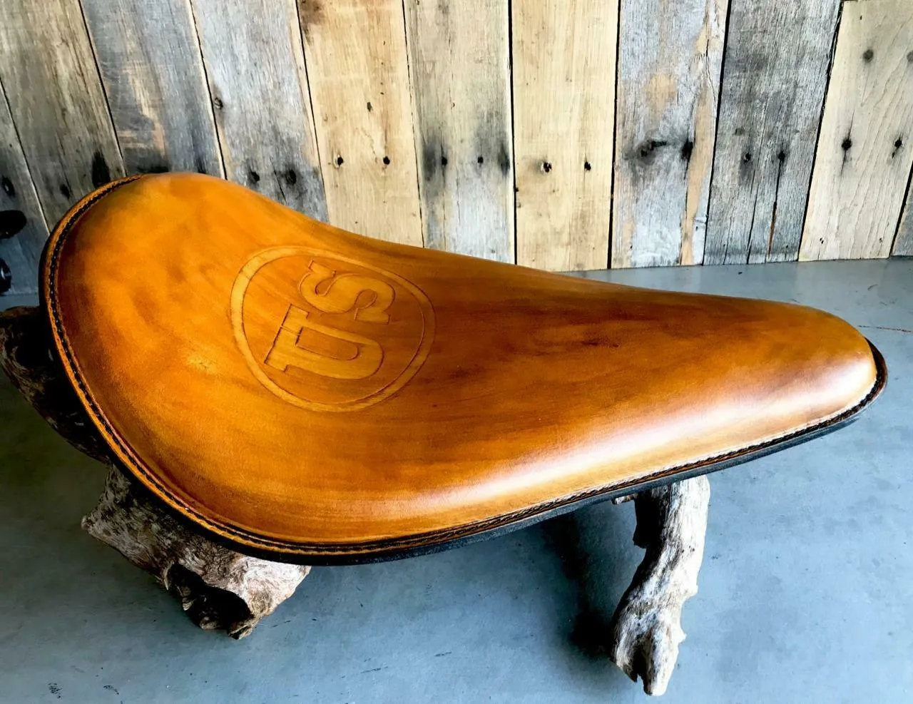 11x16 Gel Tan US Tooled Leather Spring Solo Seat  Chopper Bobber Harley Softail