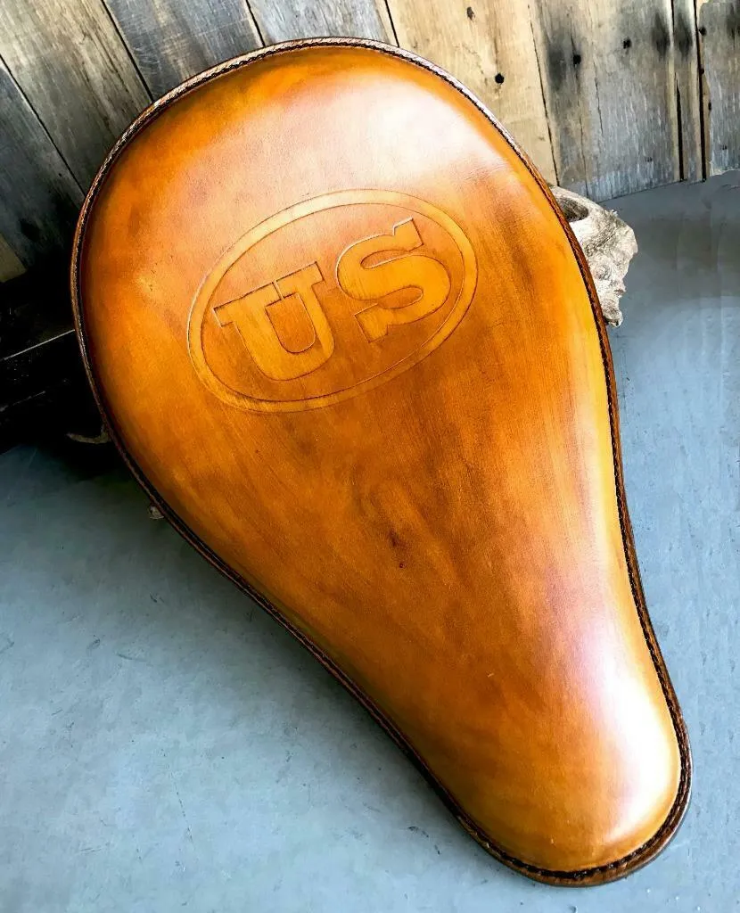 11x16 Gel Tan US Tooled Leather Spring Solo Seat  Chopper Bobber Harley Softail