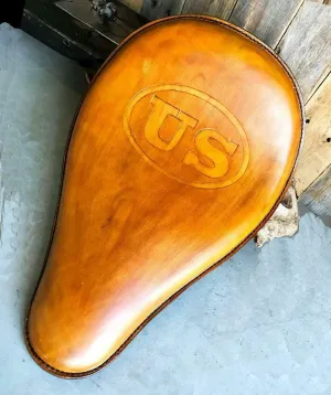 11x16 Gel Tan US Tooled Leather Spring Solo Seat  Chopper Bobber Harley Softail