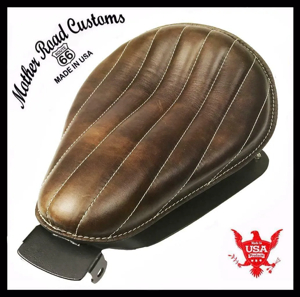 2004-2006 Harley Sportster Spring Solo Seat Chopper Brown Dist Tuck Roll Leather