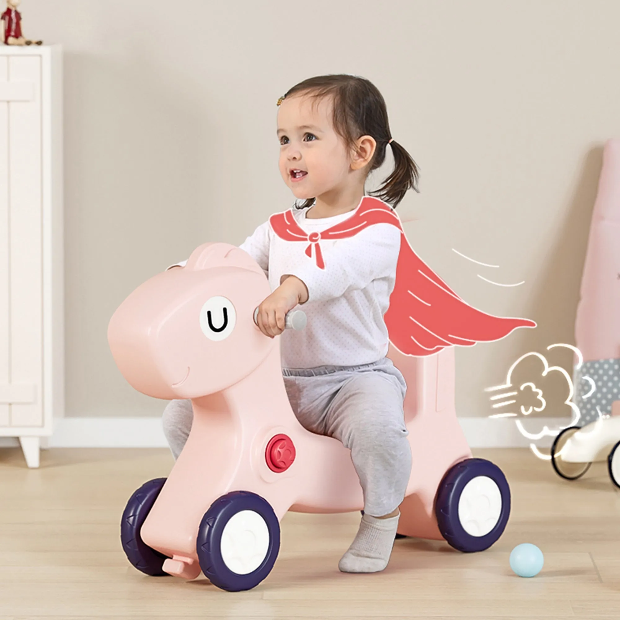 3-in-1 Kids Rocking Horse with Ride On Push Car & Balance Board