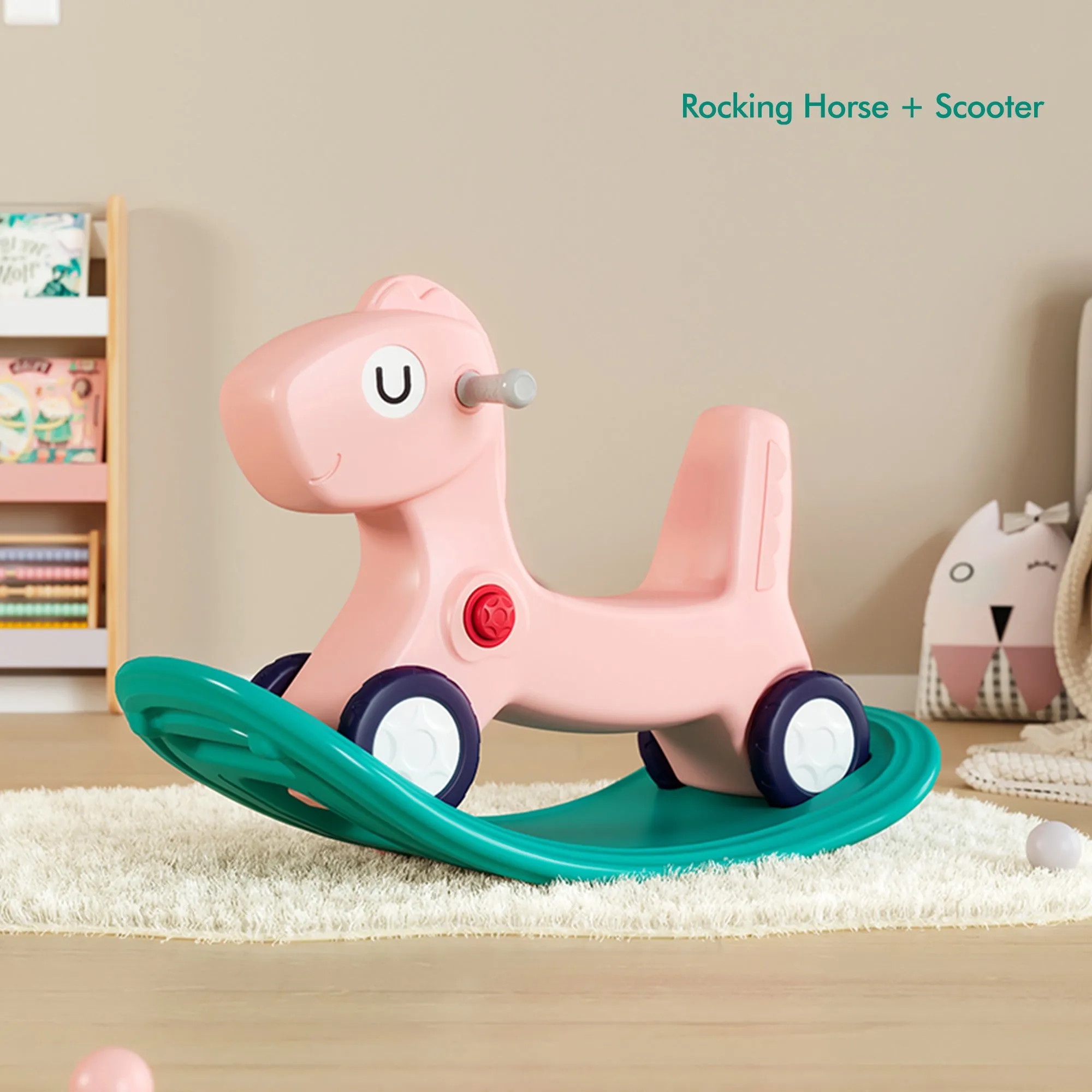 3-in-1 Kids Rocking Horse with Ride On Push Car & Balance Board