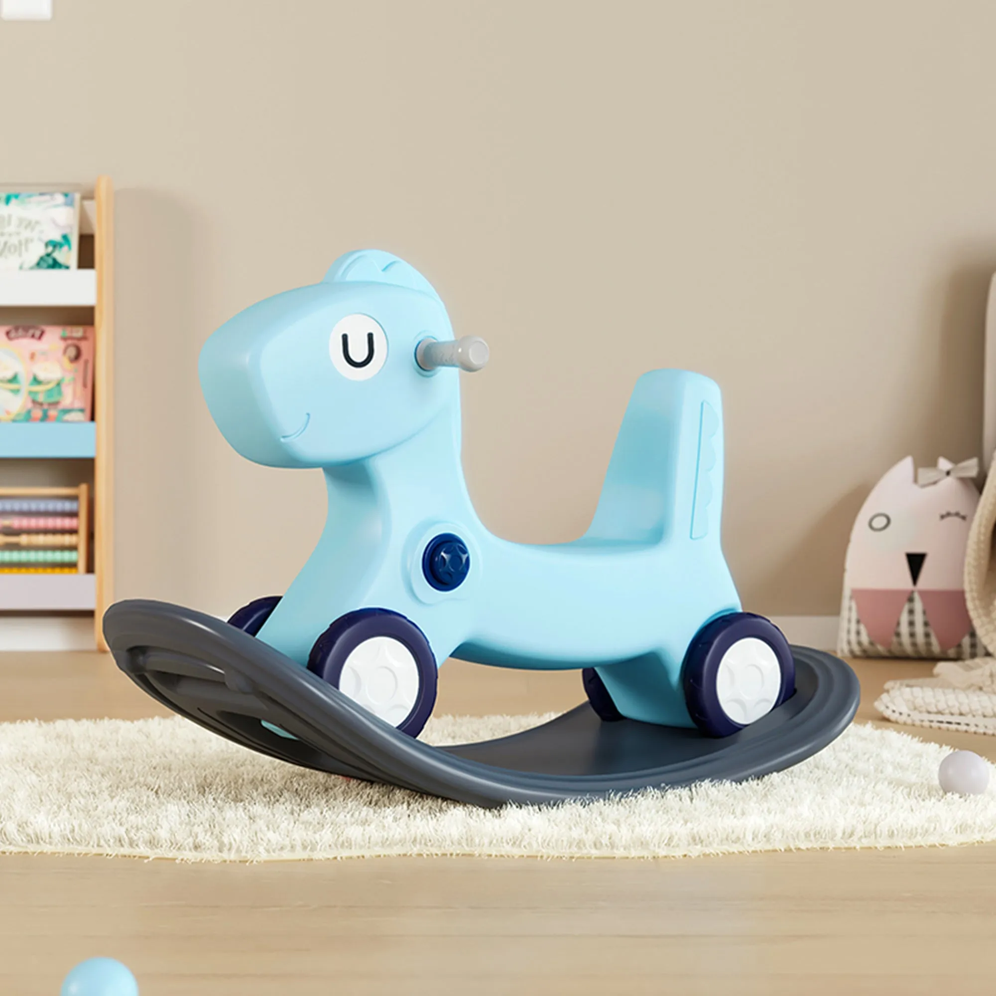 3-in-1 Kids Rocking Horse with Ride On Push Car & Balance Board