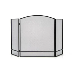 3-Panel Foldable Fireplace Screen with Wrought Metal Mesh-Black - Color: Black
