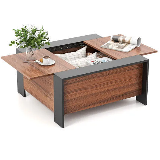 36.5 Inch Coffee Table with Sliding Top and Hidden Compartment-Walnut - Color: W