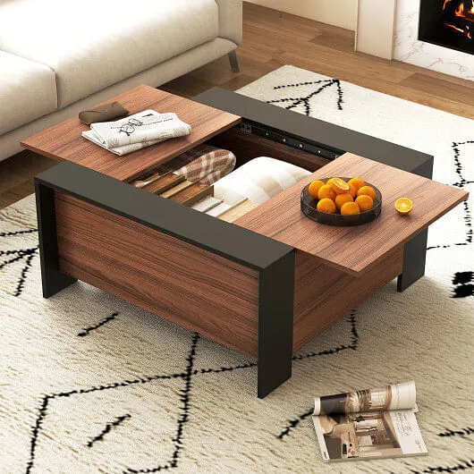 36.5 Inch Coffee Table with Sliding Top and Hidden Compartment-Walnut - Color: W