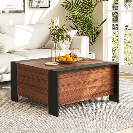 36.5 Inch Coffee Table with Sliding Top and Hidden Compartment-Walnut - Color: W