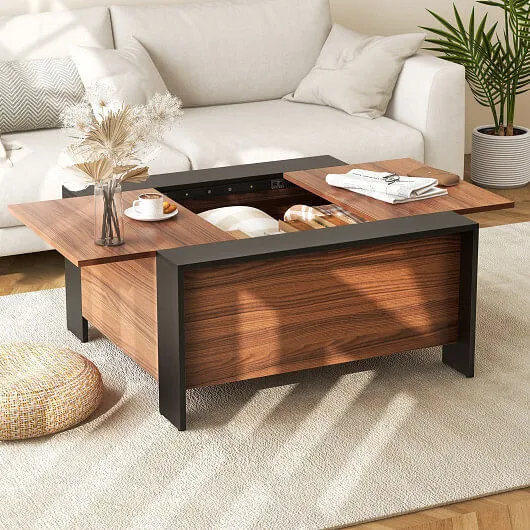 36.5 Inch Coffee Table with Sliding Top and Hidden Compartment-Walnut - Color: W