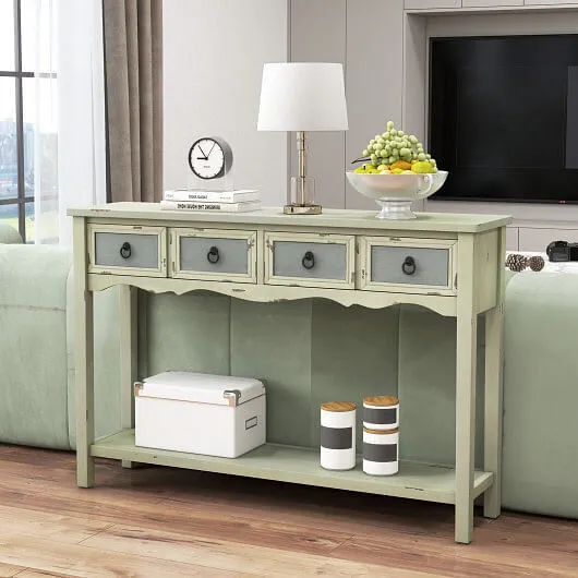 48 Inch Farmhouse Console Table with 2 Drawers and Open Storage Shelf for Hallwa