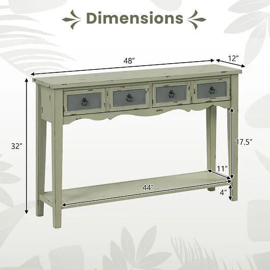 48 Inch Farmhouse Console Table with 2 Drawers and Open Storage Shelf for Hallwa