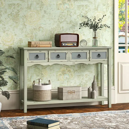 48 Inch Farmhouse Console Table with 2 Drawers and Open Storage Shelf for Hallwa