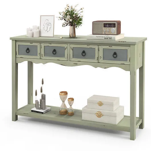 48 Inch Farmhouse Console Table with 2 Drawers and Open Storage Shelf for Hallwa