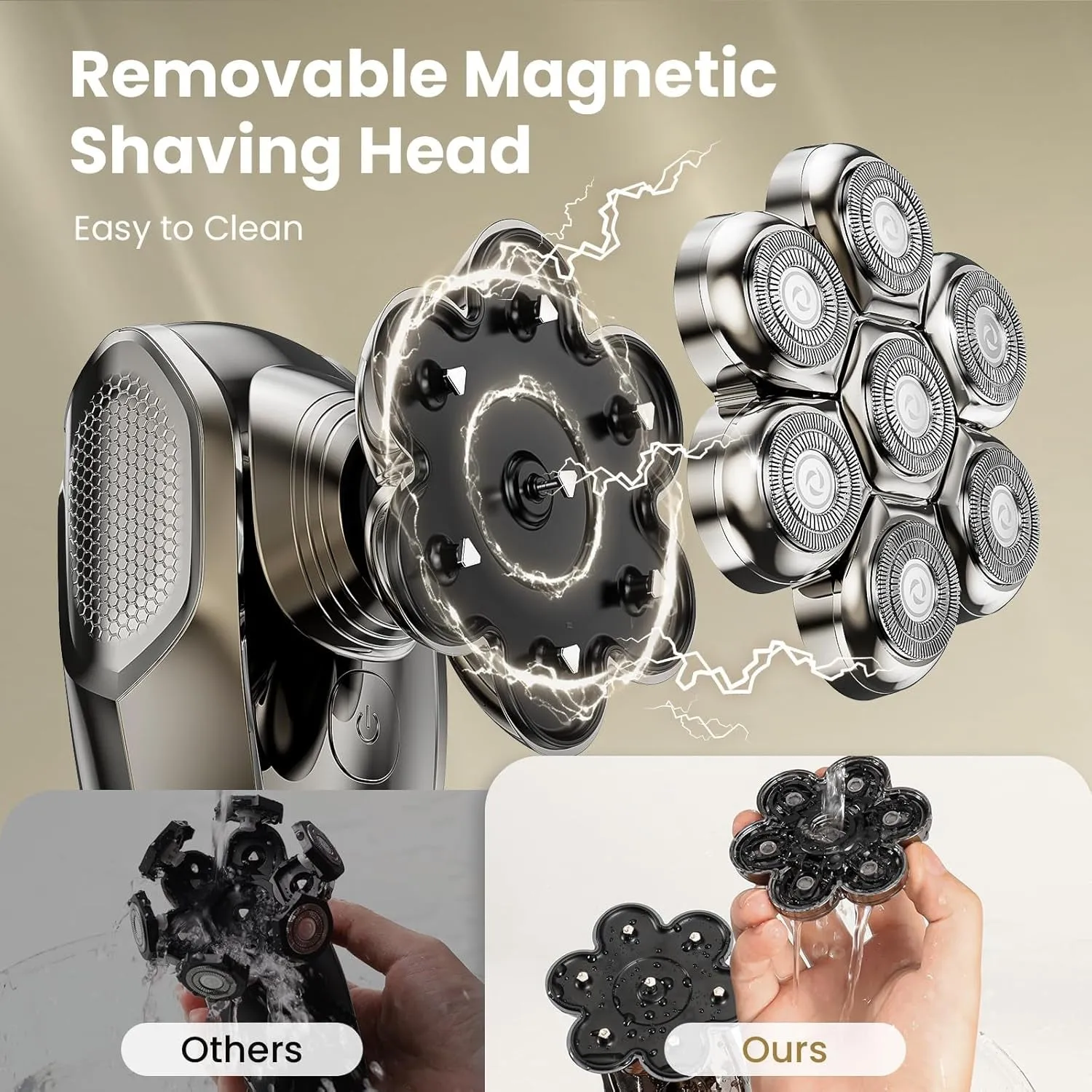 7D Head Shavers for Bald Men,  Detachable Head Shaver LED Display Dry Wet Bald Head Shavers, IPX7 Waterproof Head Shavers with Type-C Charge