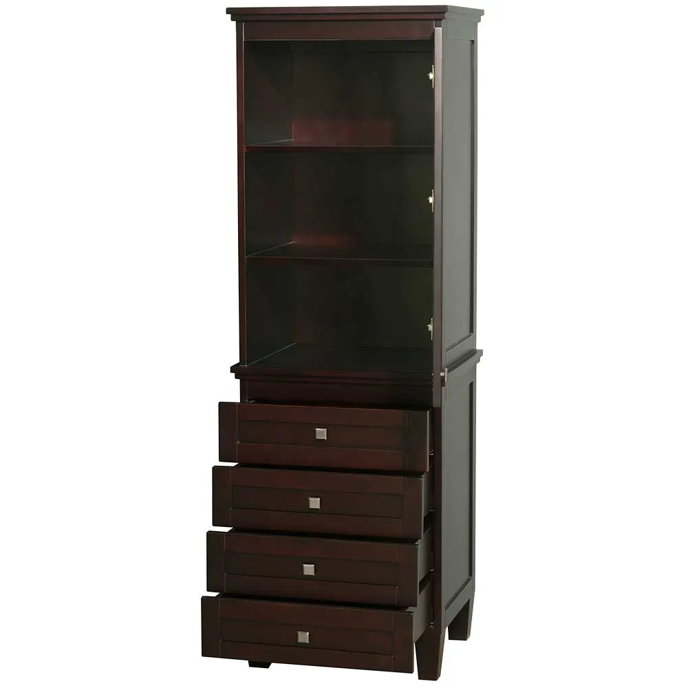 Acclaim Bathroom Linen Tower in Espresso with Shelved Cabinet Storage and 4 Drawers