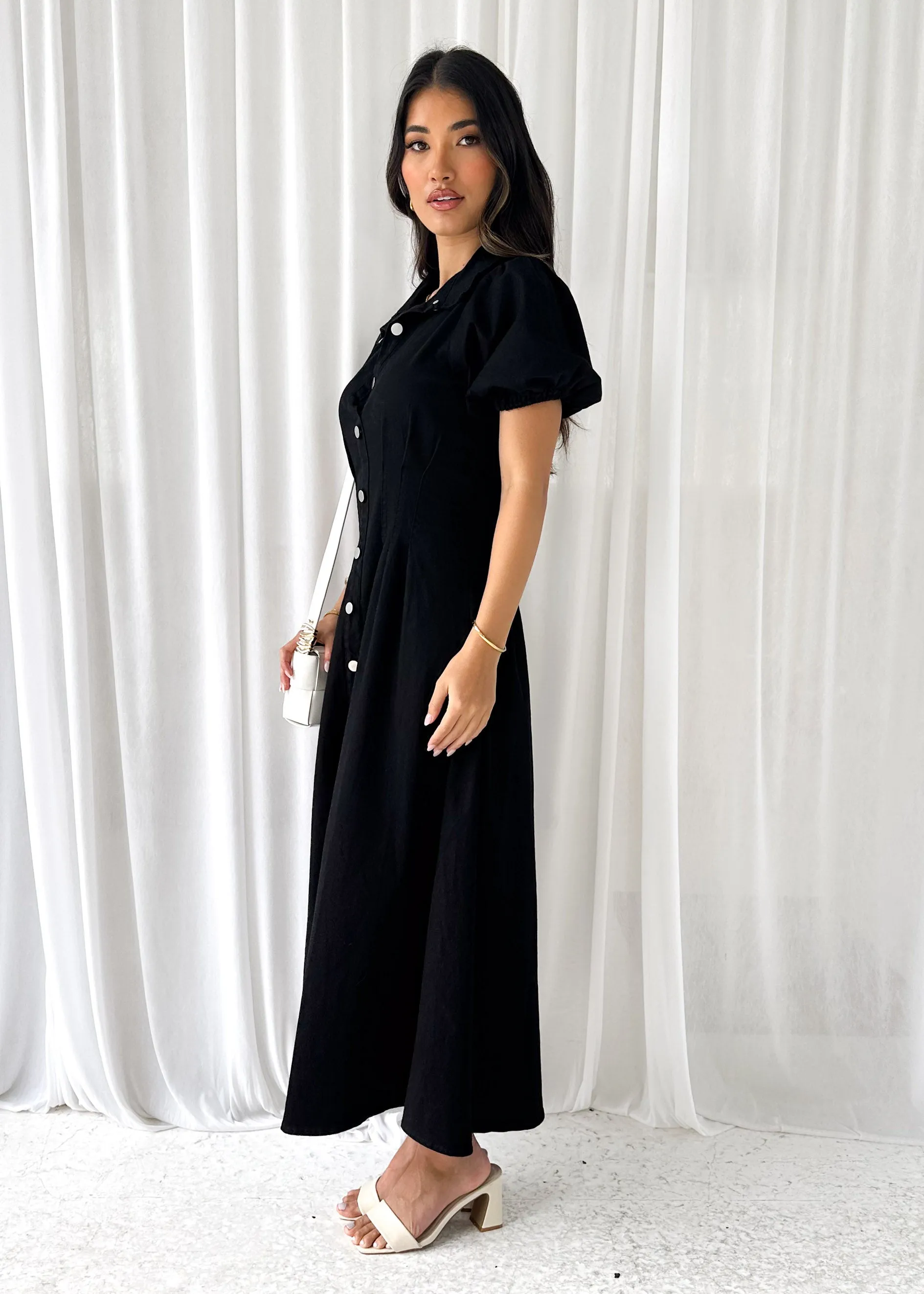Acer Denim Midi Dress - Black