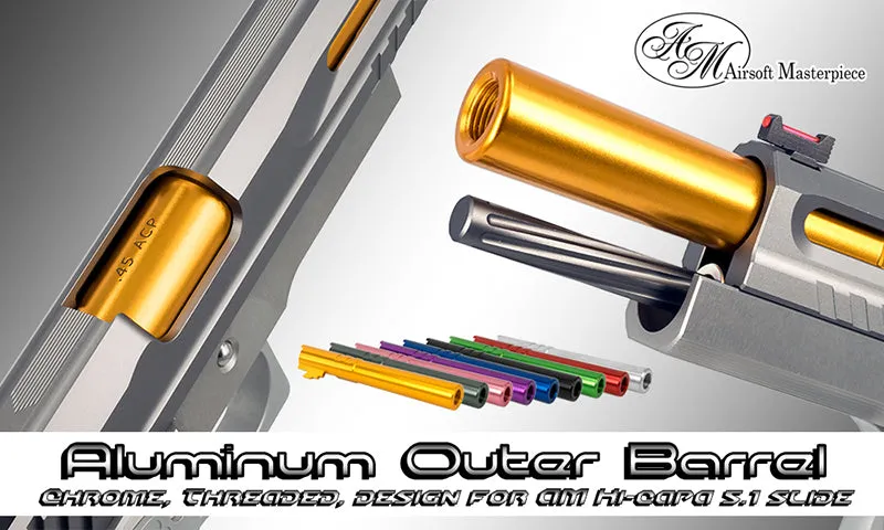 Airsoft Masterpiece .45 Threaded Aluminum Outer Barrel for Hi-CAPA 5.1 (Chrome Ver., Pink)