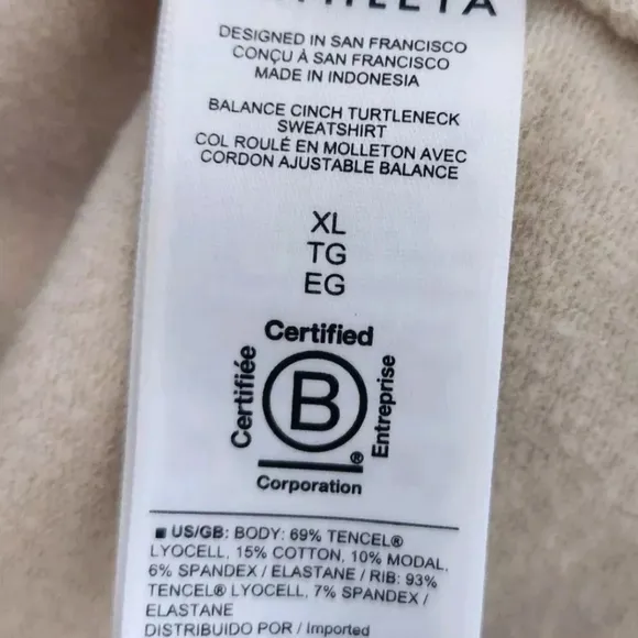 Athleta Balance Cinch Turtleneck Sweatshirt Soft Lined Long Sleeve Size XL