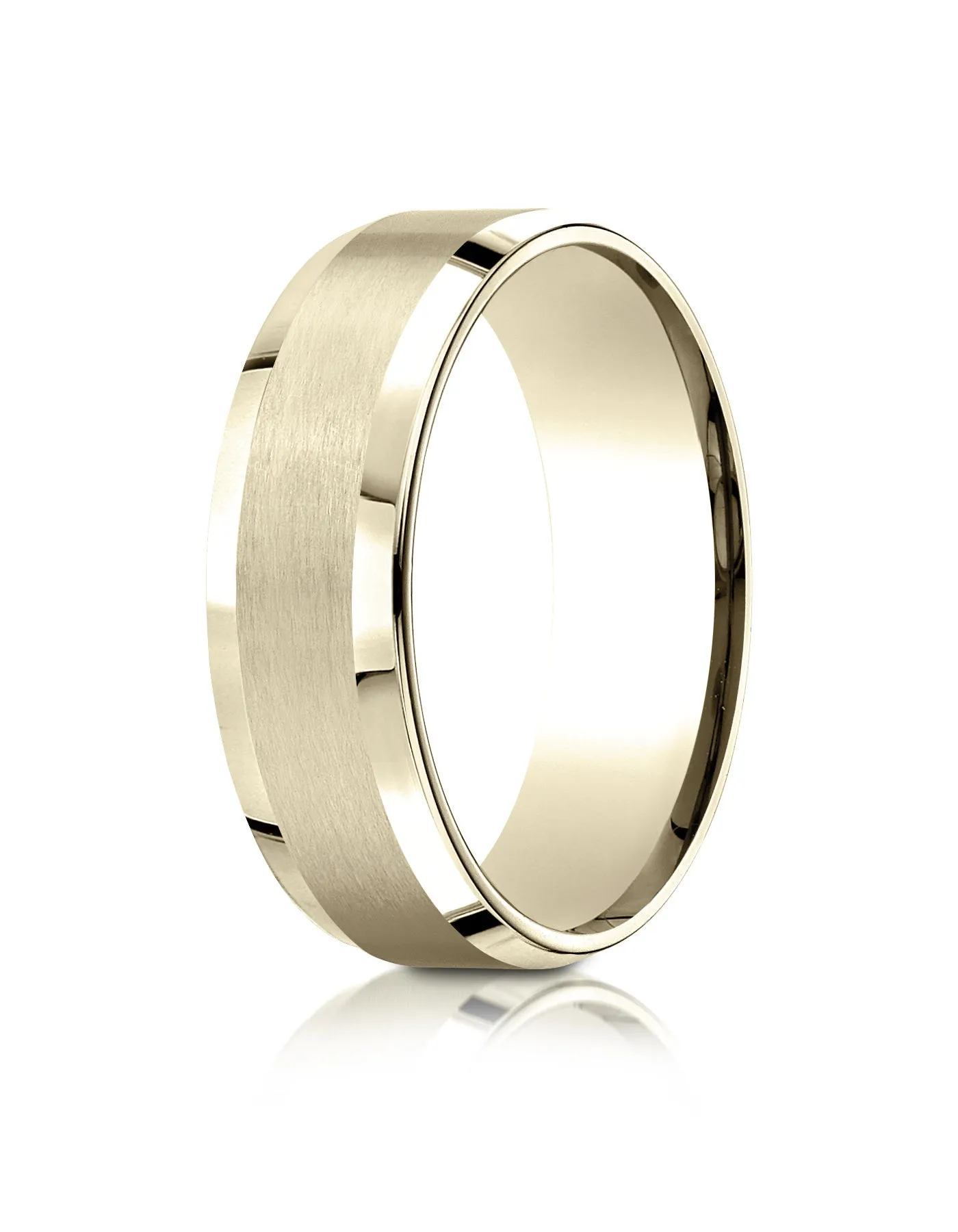Benchmark 10k Yellow Gold 7mm Comfort-Fit Satin-Finish w/ High Polish Beveled Edge Band,(4-15)