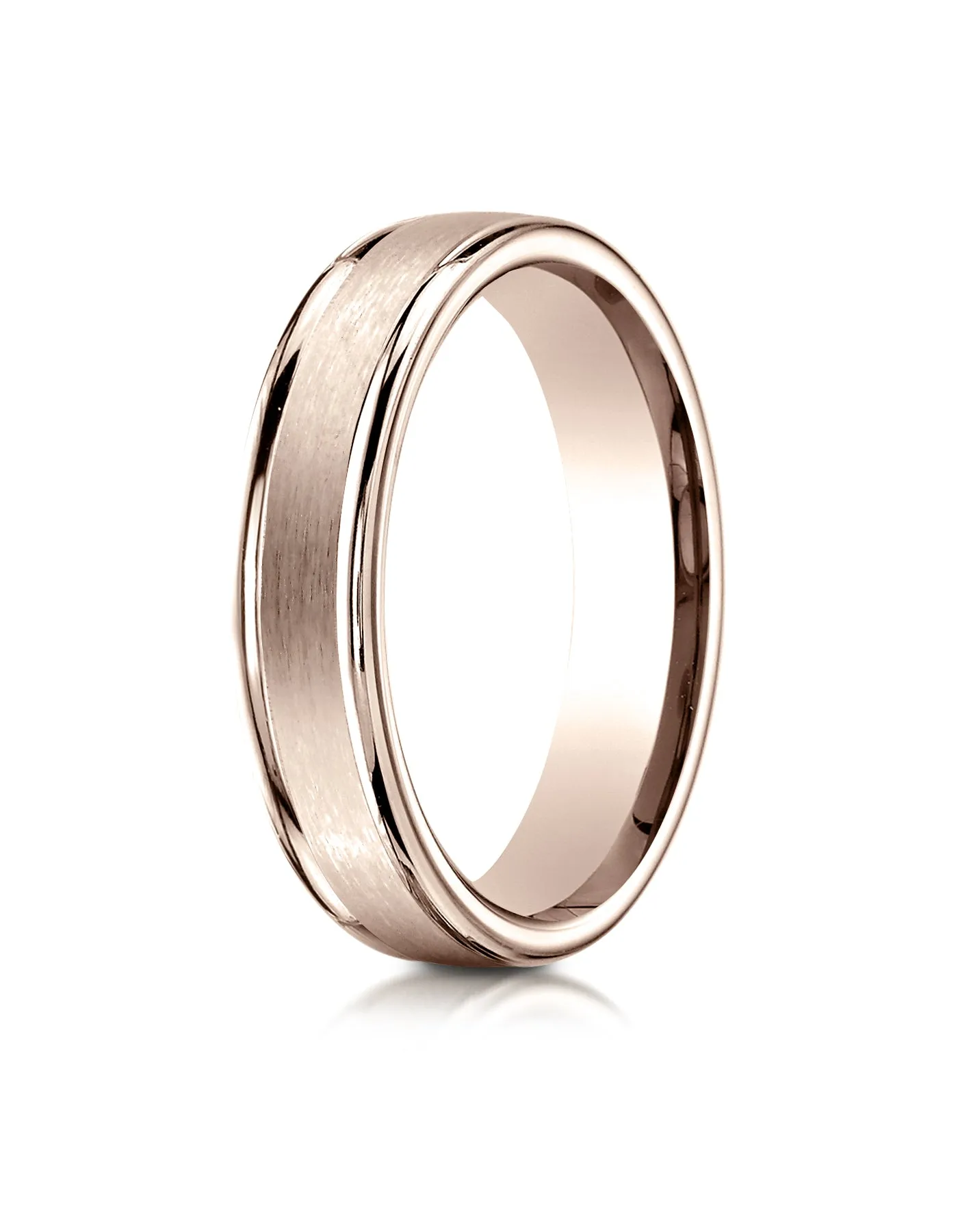 Benchmark 14K Rose Gold 4mm Comfort-Fit Satin-Finished High Polish Round Edge Carved Design Wedding Band