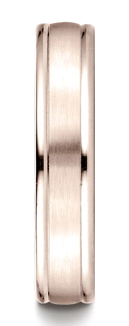 Benchmark 14K Rose Gold 4mm Comfort-Fit Satin-Finished High Polish Round Edge Carved Design Wedding Band