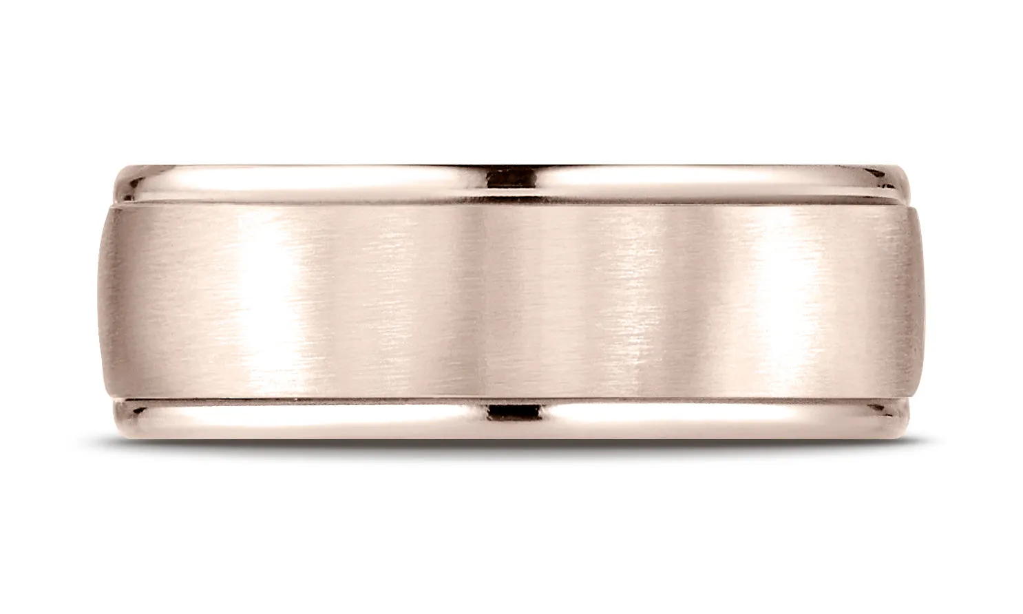 Benchmark 14K Rose Gold 8mm Comfort-Fit Satin Finish High Polished Round Edge Carved Design Wedding Band