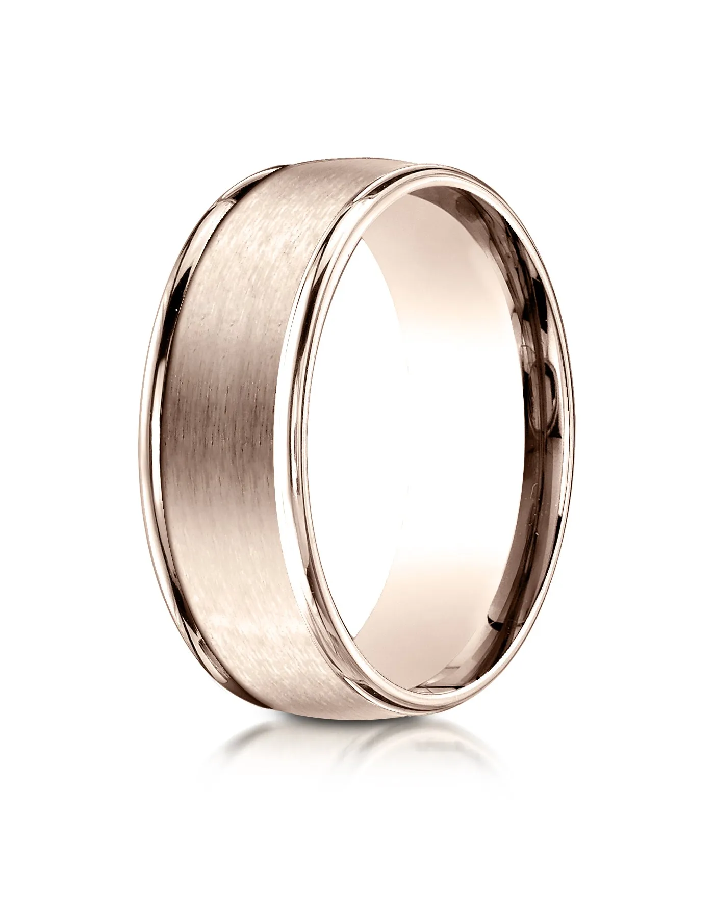 Benchmark 14K Rose Gold 8mm Comfort-Fit Satin Finish High Polished Round Edge Carved Design Wedding Band