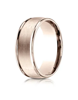 Benchmark 14K Rose Gold 8mm Comfort-Fit Satin Finish High Polished Round Edge Carved Design Wedding Band
