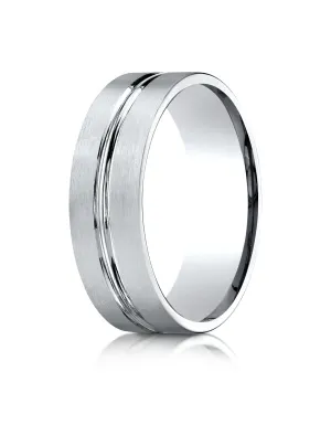 Benchmark 14k White Gold 7mm Comfort-Fit Satin-Finished w/ High Polish Center Cut Carved Design Band