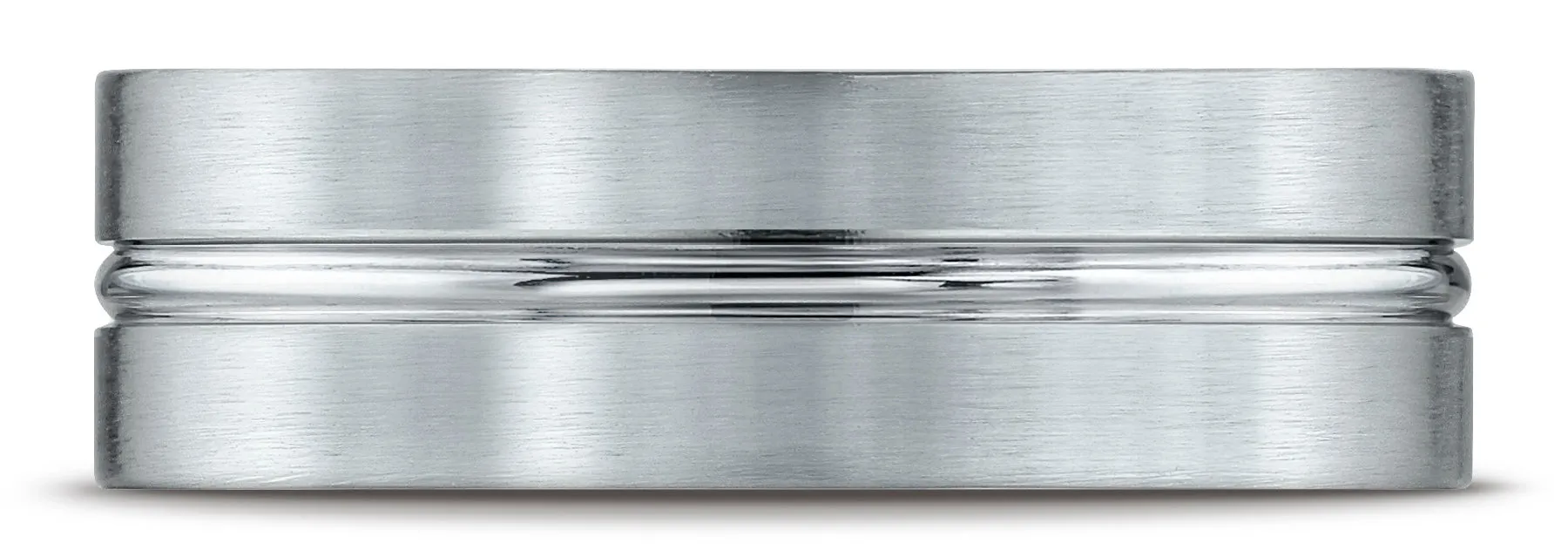 Benchmark 14k White Gold 7mm Comfort-Fit Satin-Finished w/ High Polish Center Cut Carved Design Band