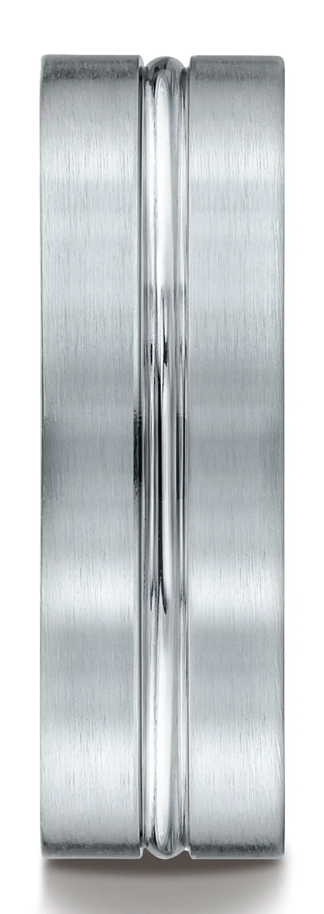 Benchmark 14k White Gold 7mm Comfort-Fit Satin-Finished w/ High Polish Center Cut Carved Design Band