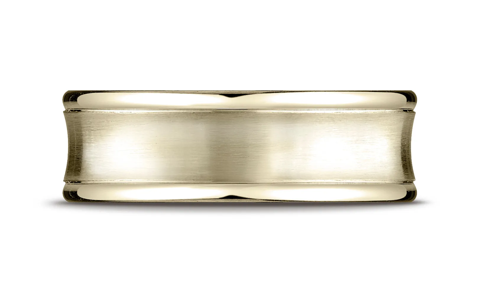 Benchmark 14K Yellow Gold 7.5mm Comfort-Fit Satin-Finished Concave Round Edge Carved Design Wedding Band