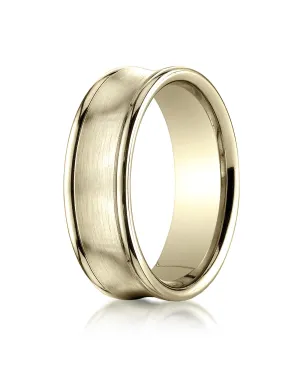 Benchmark 14K Yellow Gold 7.5mm Comfort-Fit Satin-Finished Concave Round Edge Carved Design Wedding Band