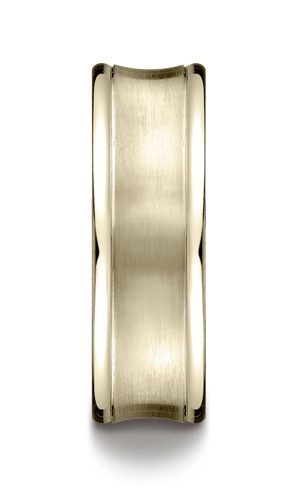 Benchmark 14K Yellow Gold 7.5mm Comfort-Fit Satin-Finished Concave Round Edge Carved Design Wedding Band