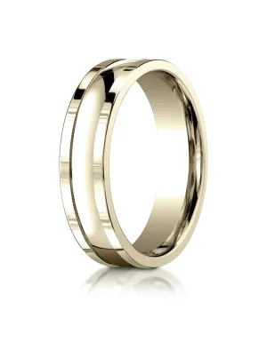 Benchmark 18K Yellow Gold 6mm Comfort-Fit High Polished Squared Edge Carved Design Wedding Band Ring