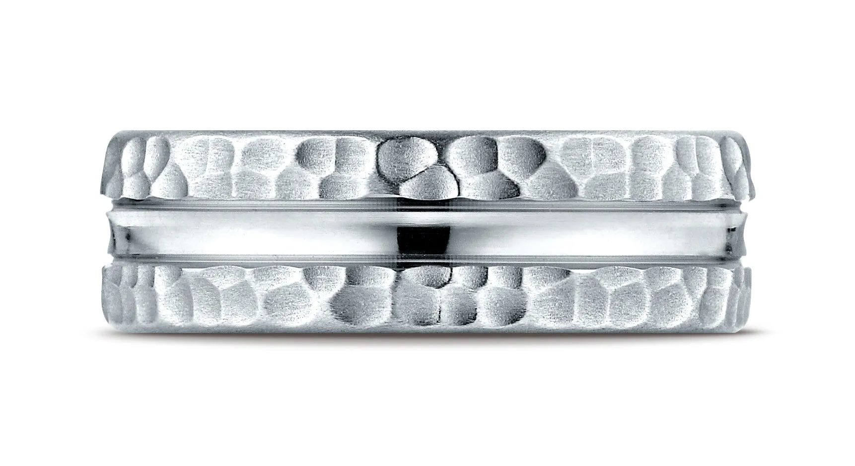 Benchmark Platinum 7.5mm Comfort-Fit Hammered Finish Center Cut Design Wedding Band Ring (Sizes 4 - 14 )