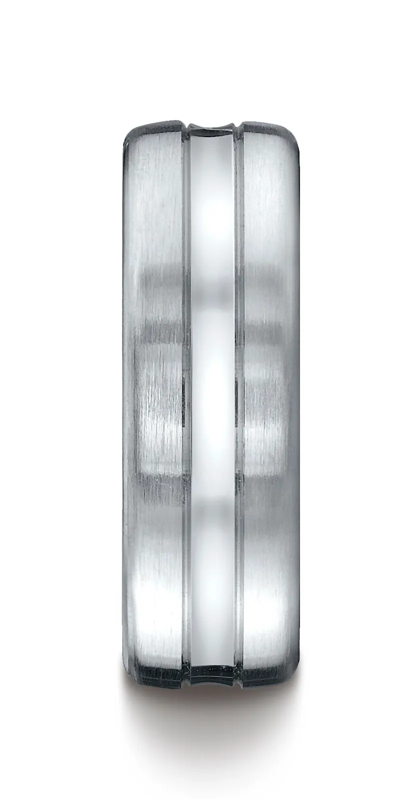 Benchmark Platinum 7.5mm Comfort-Fit Satin-Finished High Polished Center Cut Carved Design Wedding Band