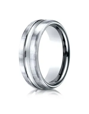 Benchmark Platinum 7.5mm Comfort-Fit Satin-Finished High Polished Center Cut Carved Design Wedding Band