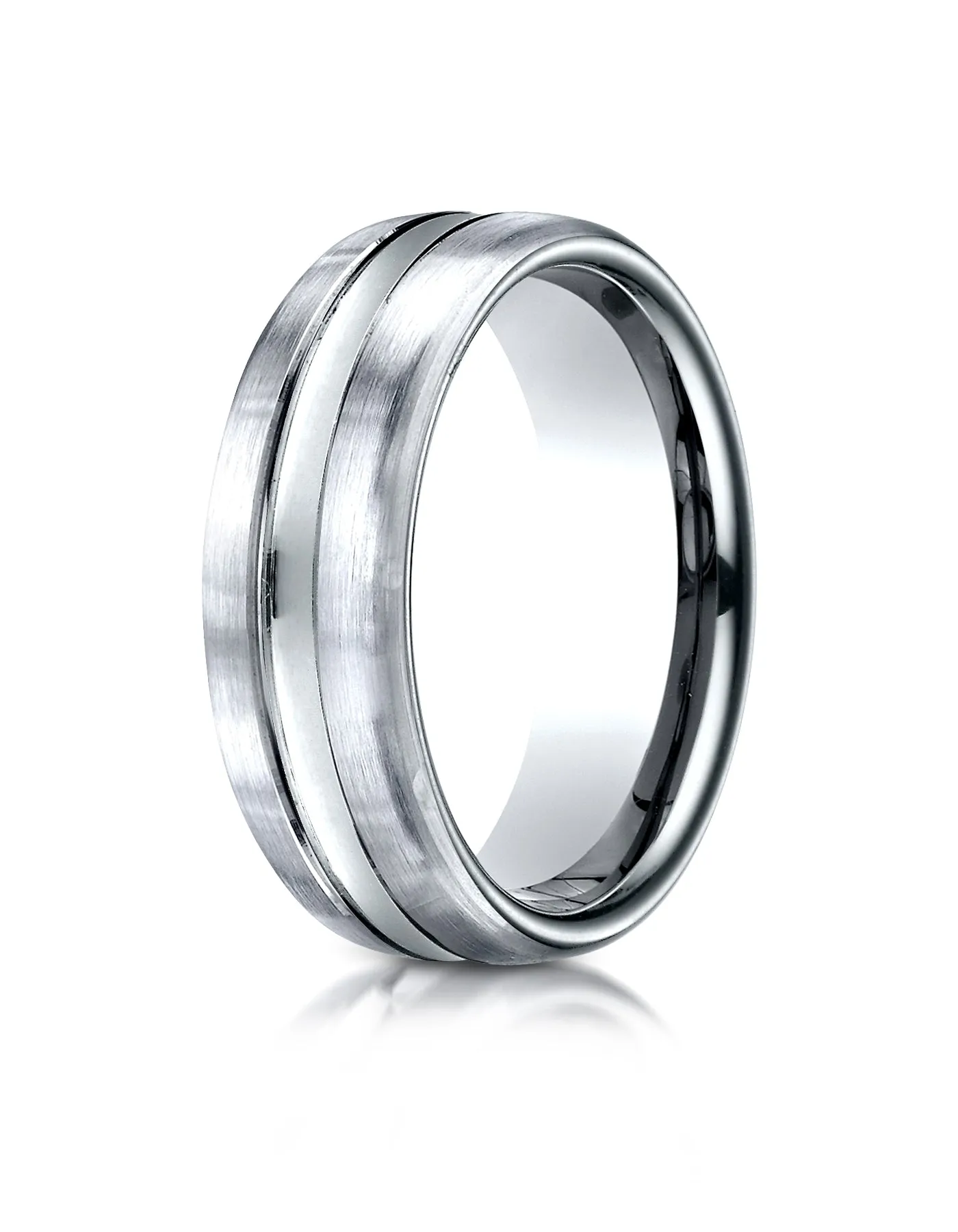 Benchmark Platinum 7.5mm Comfort-Fit Satin-Finished High Polished Center Cut Carved Design Wedding Band