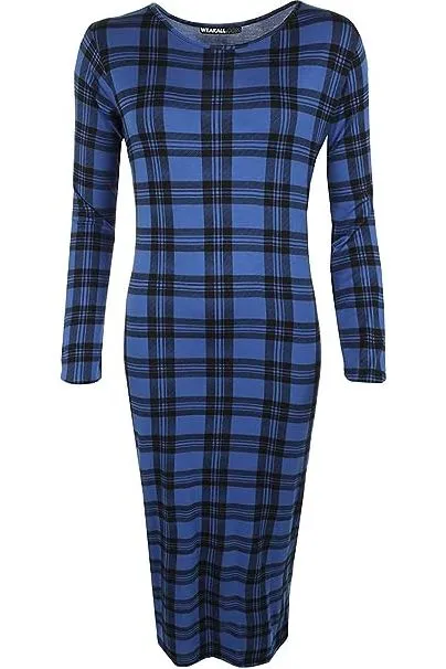 Bodycon Stretch Tartan Print Midi Dress