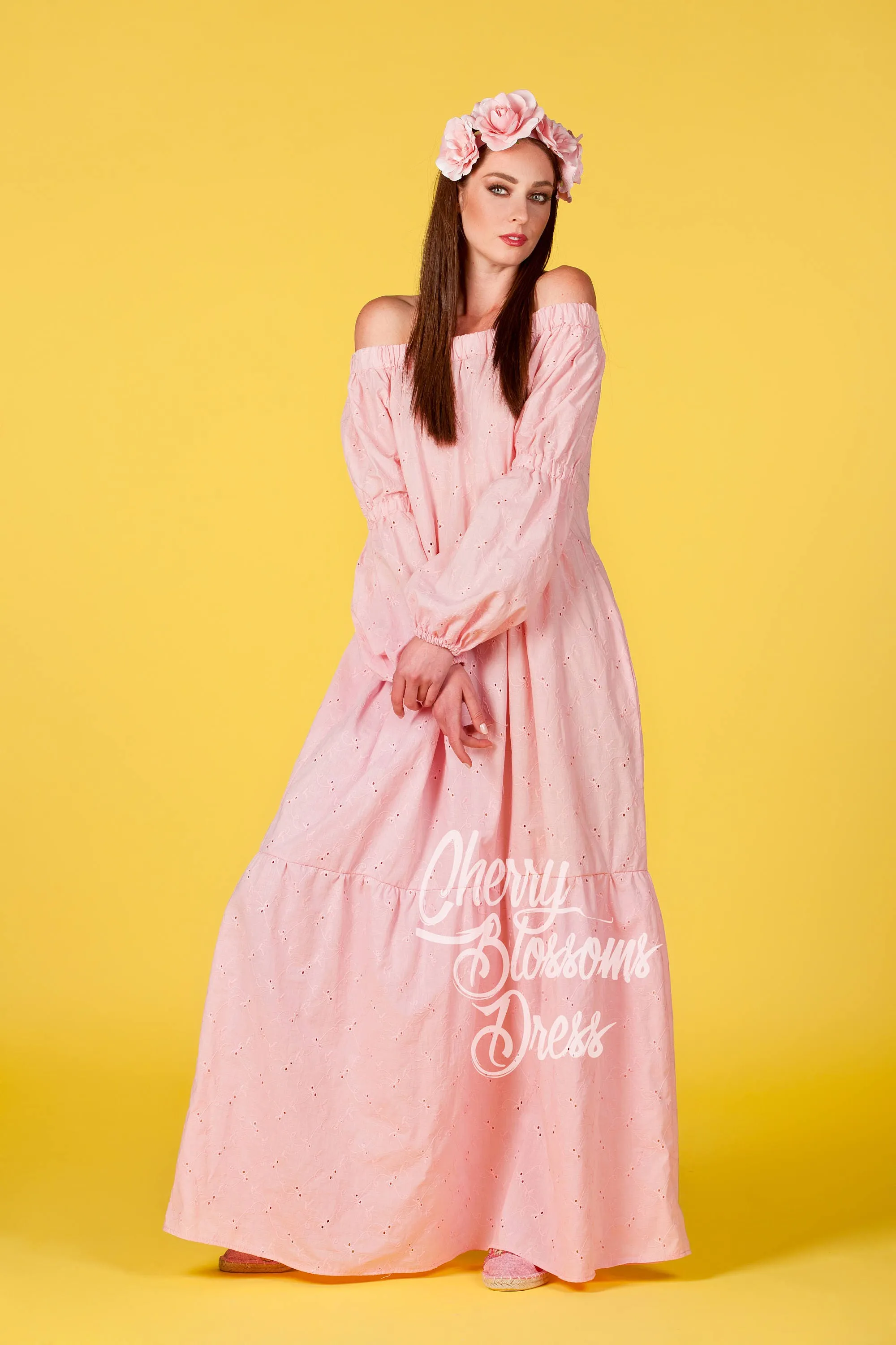Boho Maxi Dress, Pink Wedding Dress, Long Off Shoulder Dress, Loose Long Sleeve Dress, Beach Wedding Dress, Plus Size Dress, Gypsy Dress