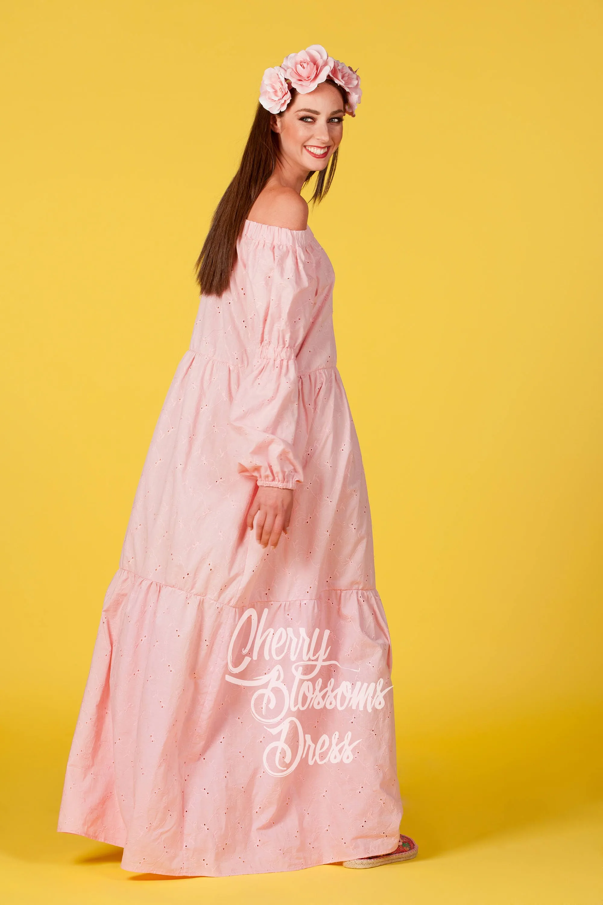 Boho Maxi Dress, Pink Wedding Dress, Long Off Shoulder Dress, Loose Long Sleeve Dress, Beach Wedding Dress, Plus Size Dress, Gypsy Dress