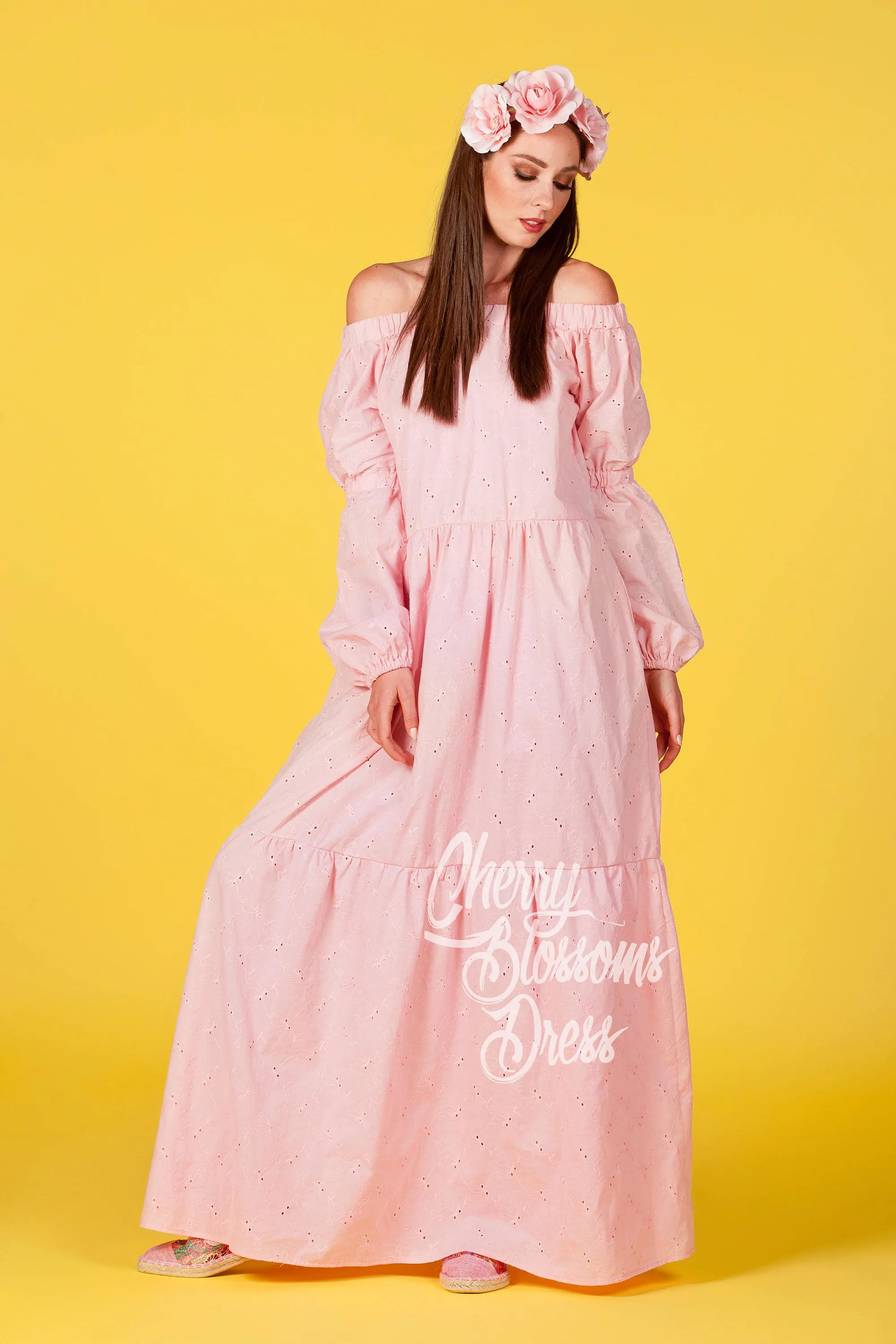 Boho Maxi Dress, Pink Wedding Dress, Long Off Shoulder Dress, Loose Long Sleeve Dress, Beach Wedding Dress, Plus Size Dress, Gypsy Dress