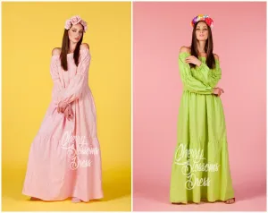 Boho Maxi Dress, Pink Wedding Dress, Long Off Shoulder Dress, Loose Long Sleeve Dress, Beach Wedding Dress, Plus Size Dress, Gypsy Dress