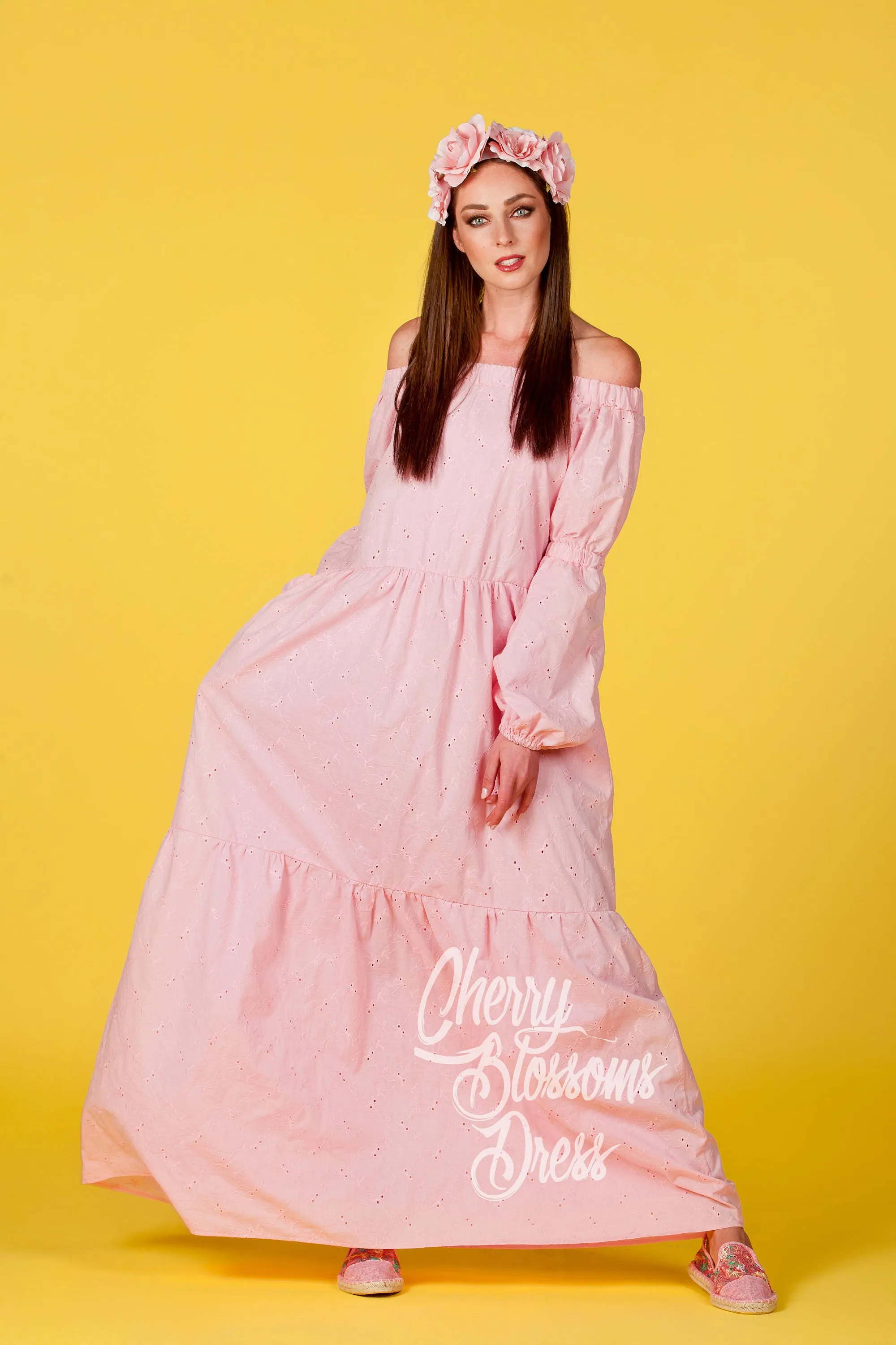 Boho Maxi Dress, Pink Wedding Dress, Long Off Shoulder Dress, Loose Long Sleeve Dress, Beach Wedding Dress, Plus Size Dress, Gypsy Dress