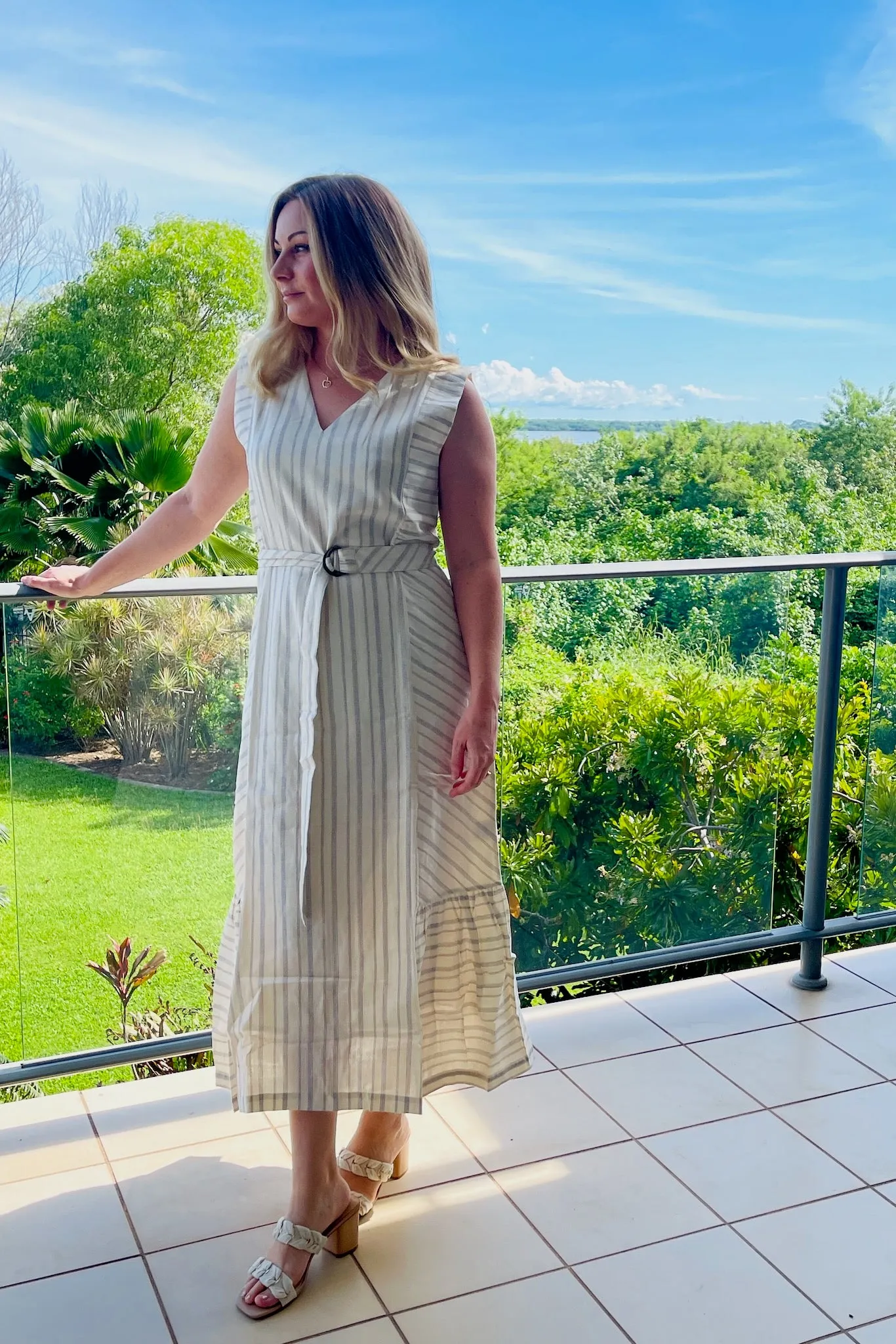 Bridget Dress in Cream Indigo