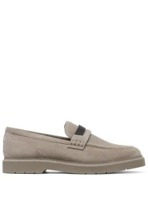 Brunello Cucinelli Crystal-Embellished Penny Loafer Light Grey