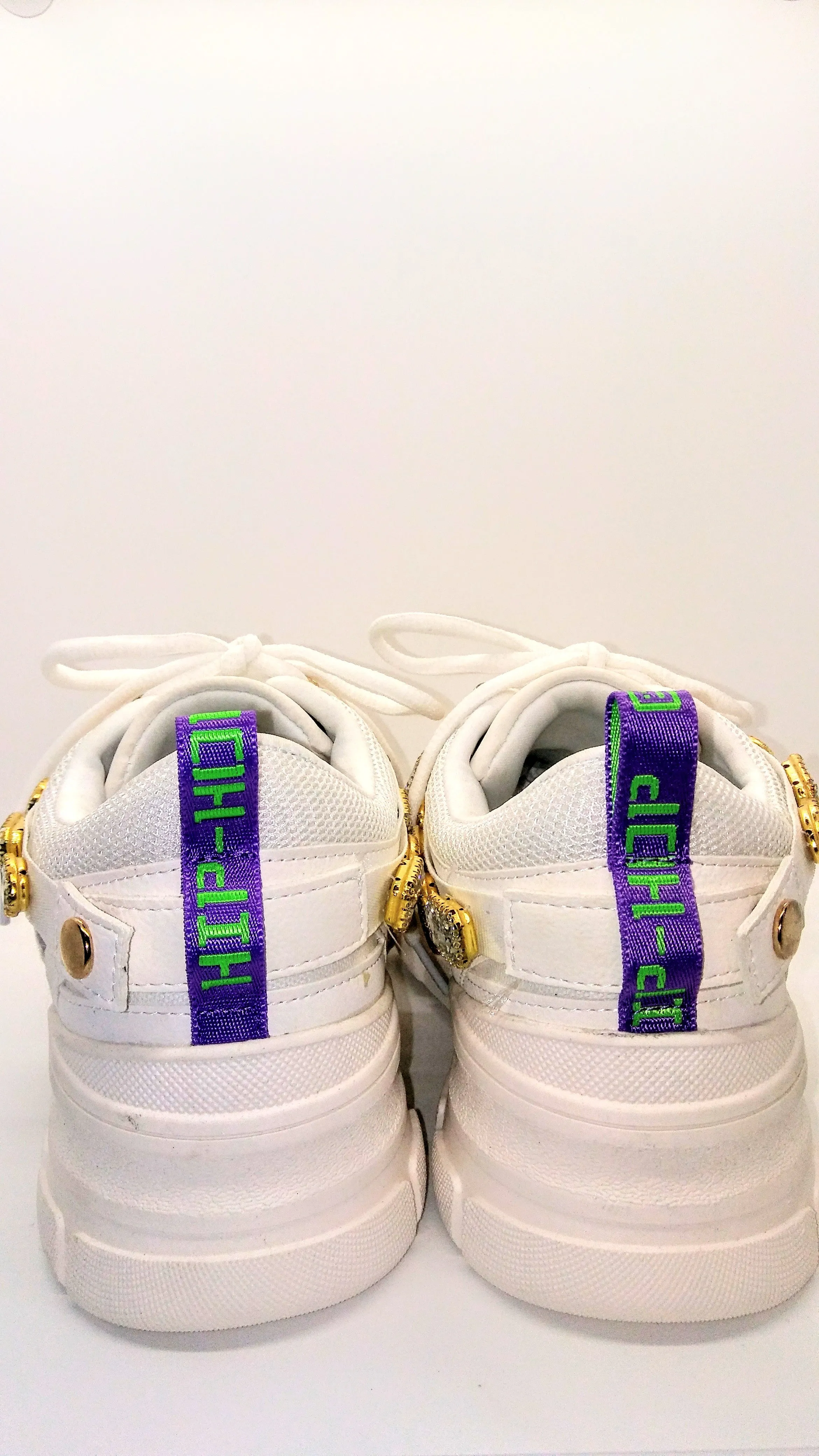 Chunky White Mesh Jeweled Platform Sneaker