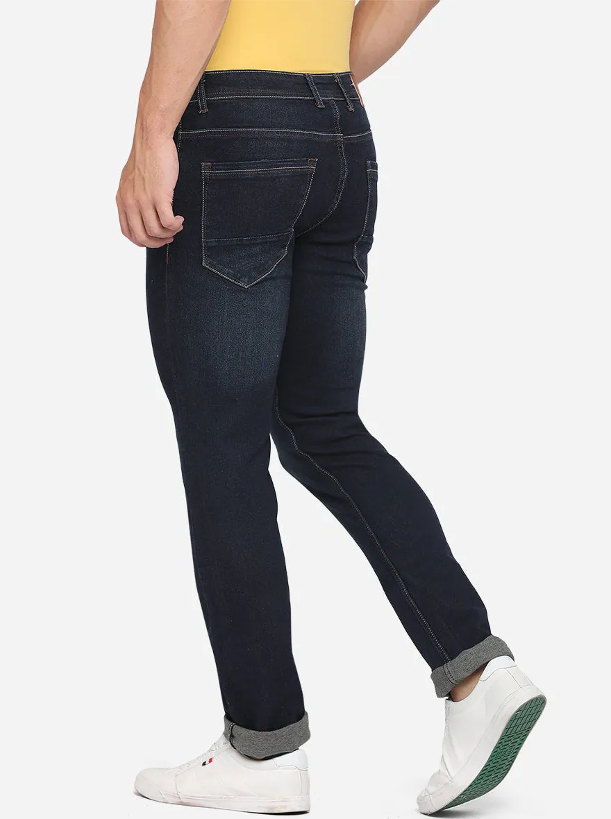 Dark Blue Washed Straight Fit Jeans | Greenfibre