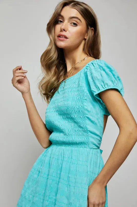 Davi & Dani Crossed Back Short Sleeve Dress with Pockets